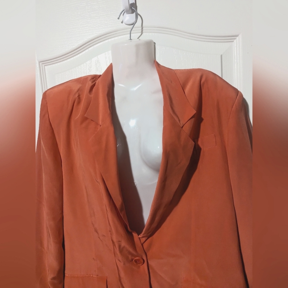 Preferred Classix Sz XS 100% Silk Oversized Coral Salmon Blazer structured